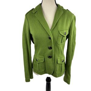 Talbots Womens Knit Blazer Green Button Front Pockets Casual Jacket S